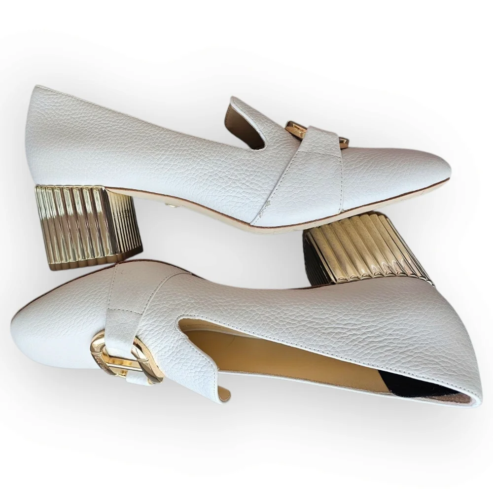 Dee Ocleppo Michelle White and Gold Pumps | Size 8.5 - Picture 3 of 6